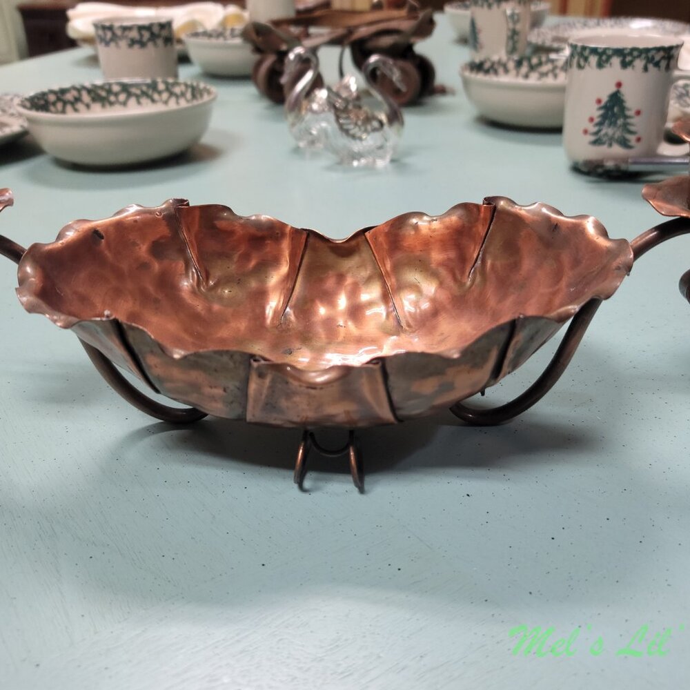 Vintage Gregorian Copper Bowl and Candle Holder Centerpiece